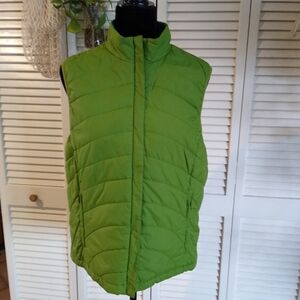 Lands’ End Lime Green Puffer Vest w/ Royal Blue Lining M (10-12) EUC